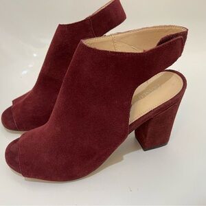 Franco Fortini Women's Burgundy Suede Open Toe Block Heel Sandals 8.5 Holiday